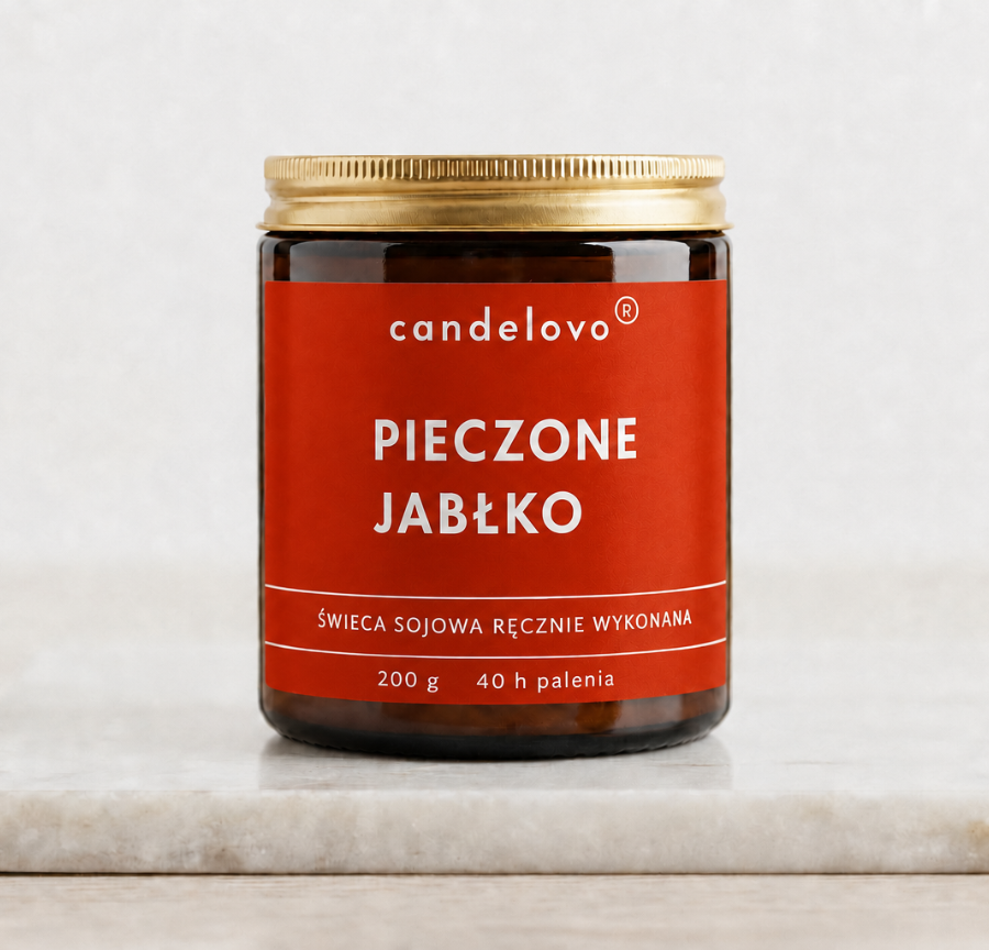 Świeca sojowa Pieczone Jabłko na marmurowej podstawce. Candelovo. 200 g