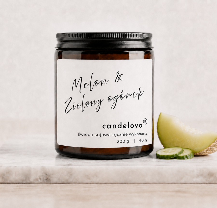 Świeca sojowa Melon & Zielony ogórek w brązowym słoiku 200 g Candelovo